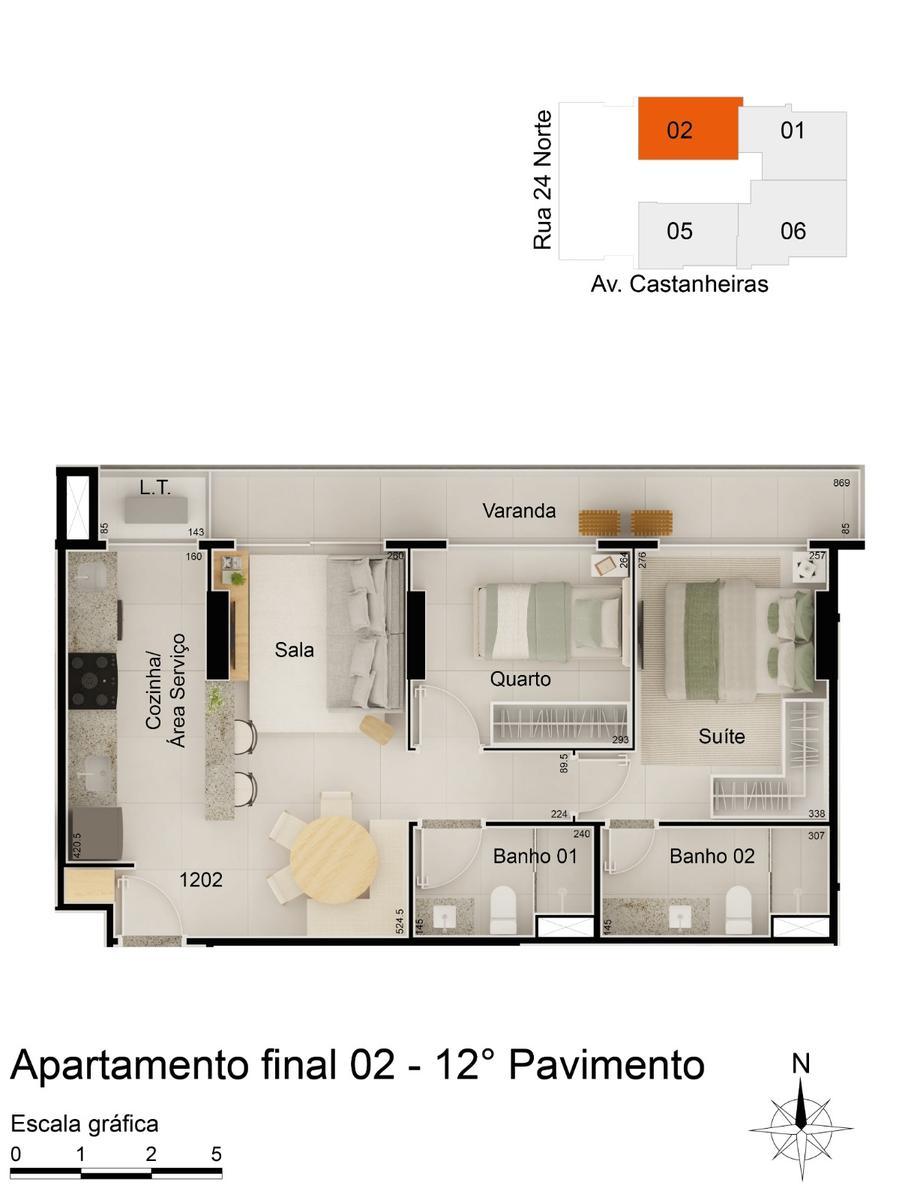 Apartamento, Norte, 2 Quartos, 1 Vaga, 1 Suíte