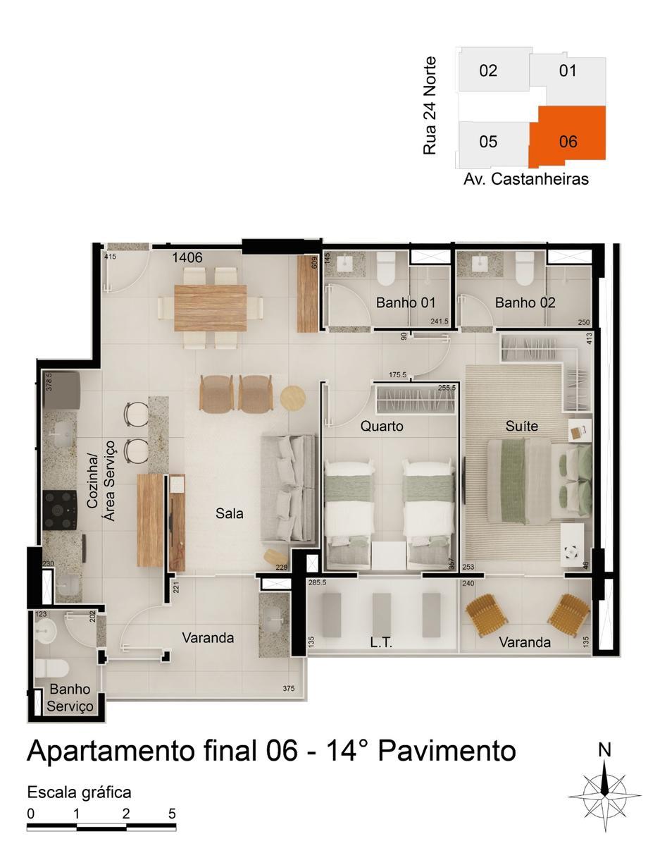 Apartamento, Norte, 2 Quartos, 1 Vaga, 1 Suíte