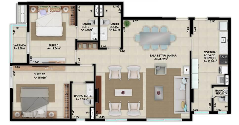 Apartamento, Norte, 3 Quartos, 2 Vagas, 2 Suítes