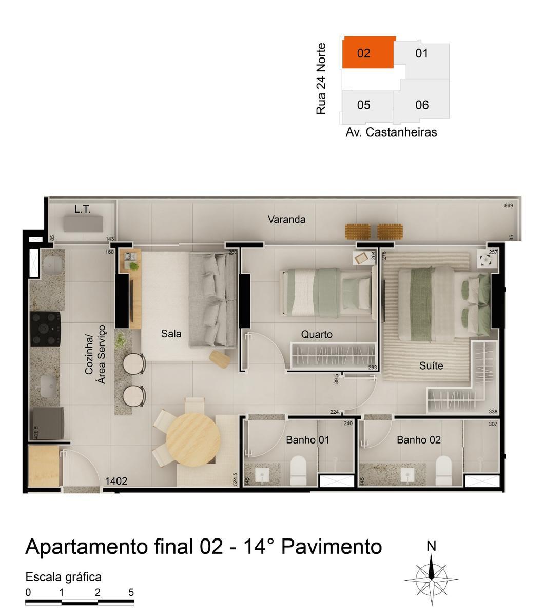Apartamento, Norte, 2 Quartos, 1 Vaga, 1 Suíte