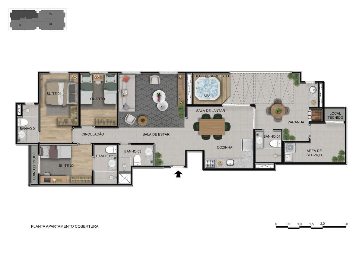 Apartamento, Sob, 3 Quartos