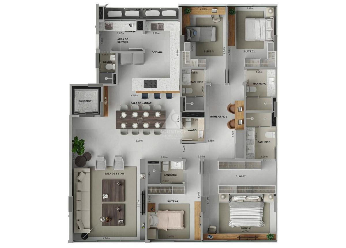 Apartamento, Noroeste, 4 Quartos, 3 Vagas, 4 Suítes