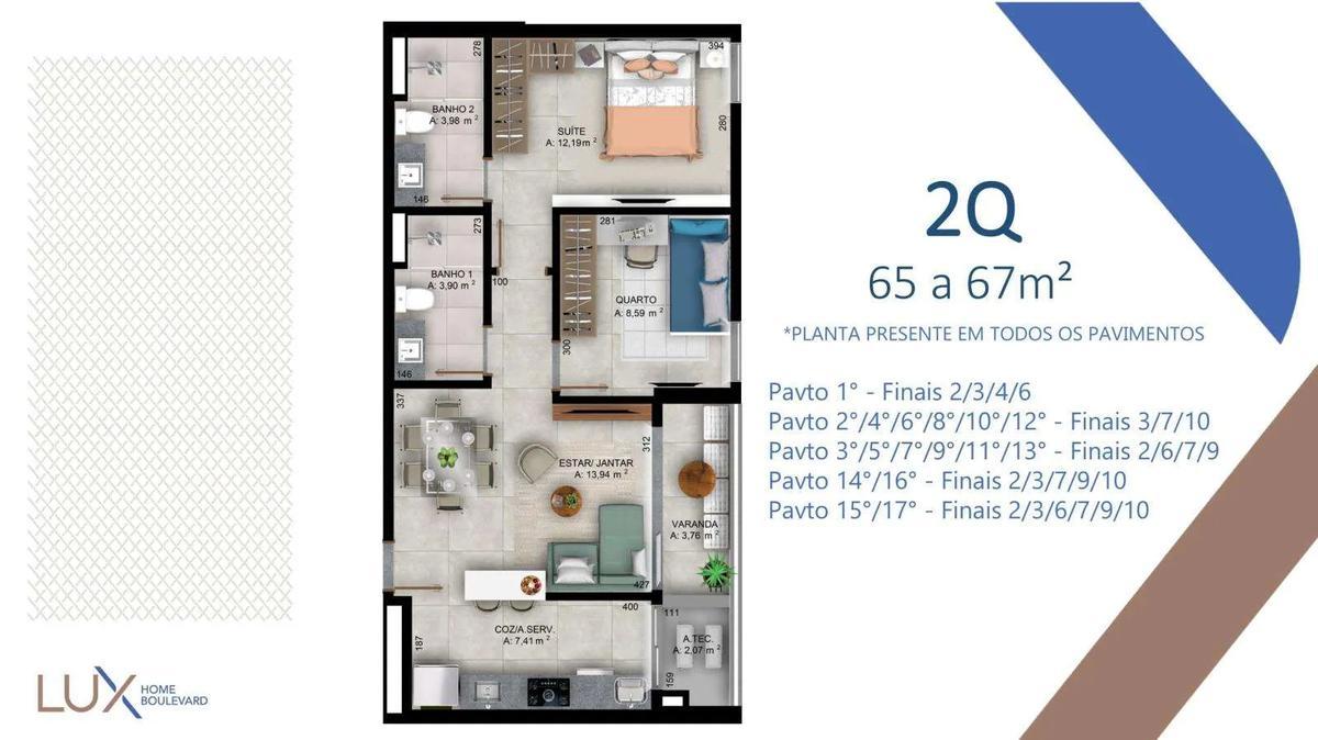 Apartamento, Norte, 3 Quartos, 2 Vagas, 1 Suíte