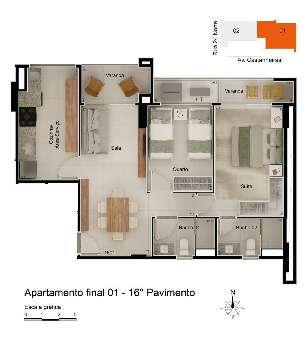Apartamento, Norte, 2 Quartos, 1 Vaga, 1 Suíte