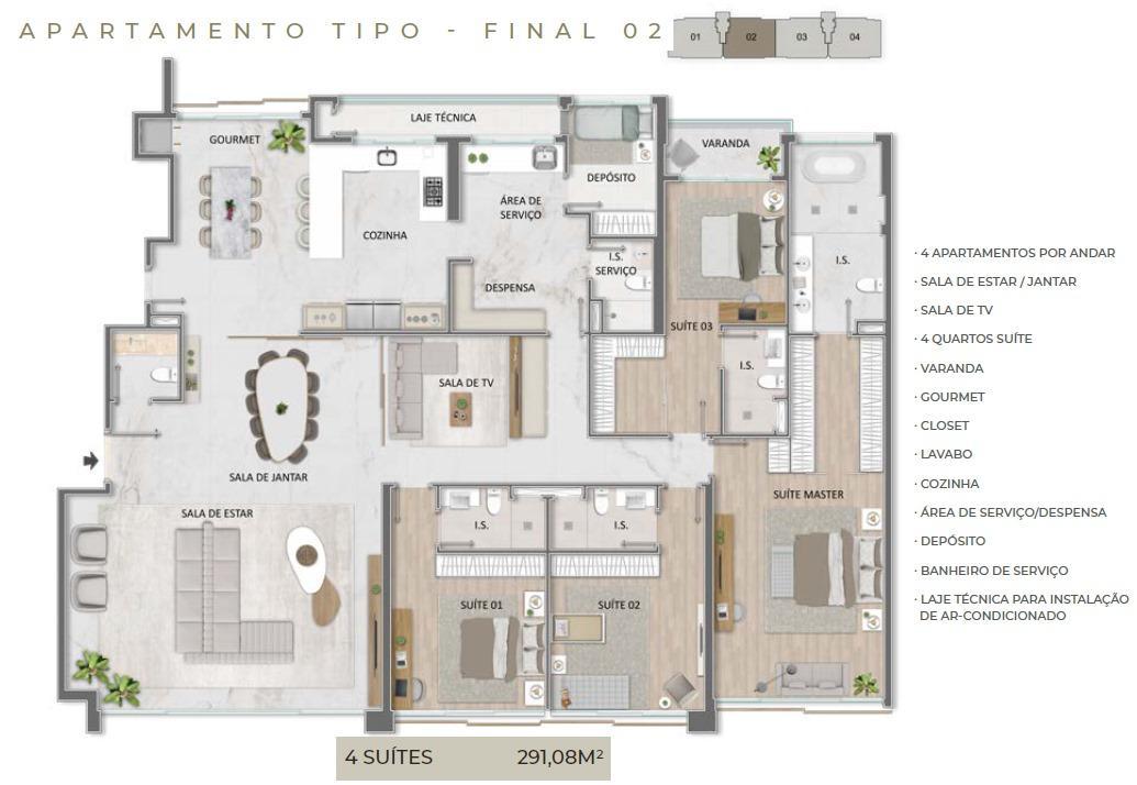Apartamento, Noroeste, 4 Quartos, 4 Vagas, 4 Suítes
