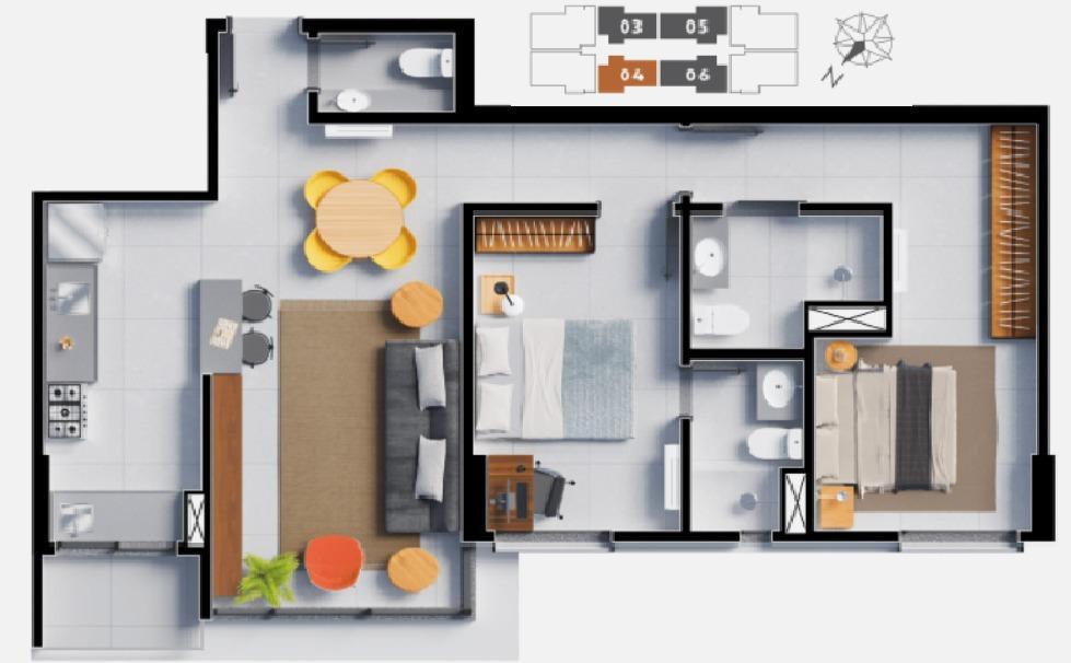 Apartamento, Sul, 2 Quartos, 1 Vaga, 2 Suítes