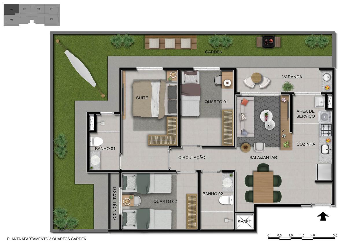 Apartamento, Sob, 3 Quartos