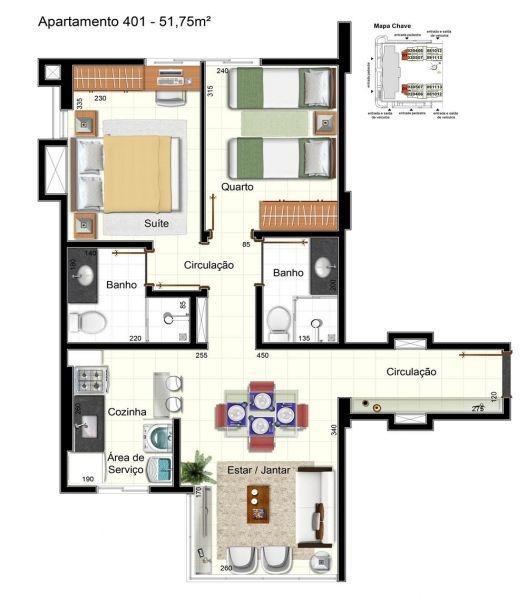 Apartamento, Norte, 2 Quartos, 1 Vaga, 1 Suíte