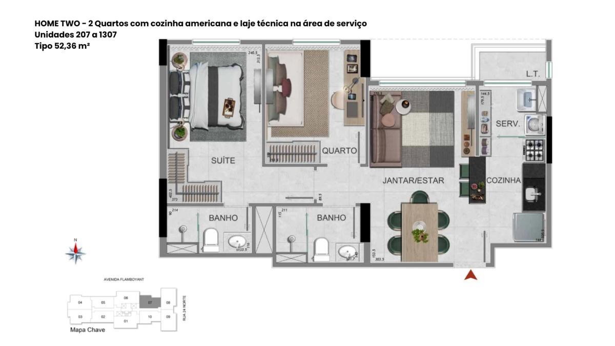 Apartamento, Norte, 2 Quartos, 1 Vaga, 1 Suíte