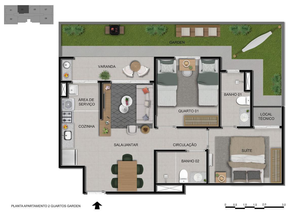 Apartamento, Sob, 3 Quartos