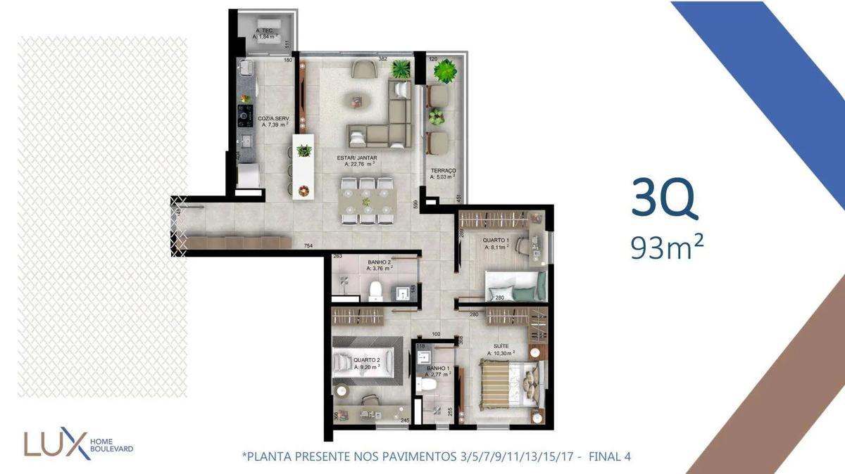 Apartamento, Norte, 3 Quartos, 2 Vagas, 1 Suíte