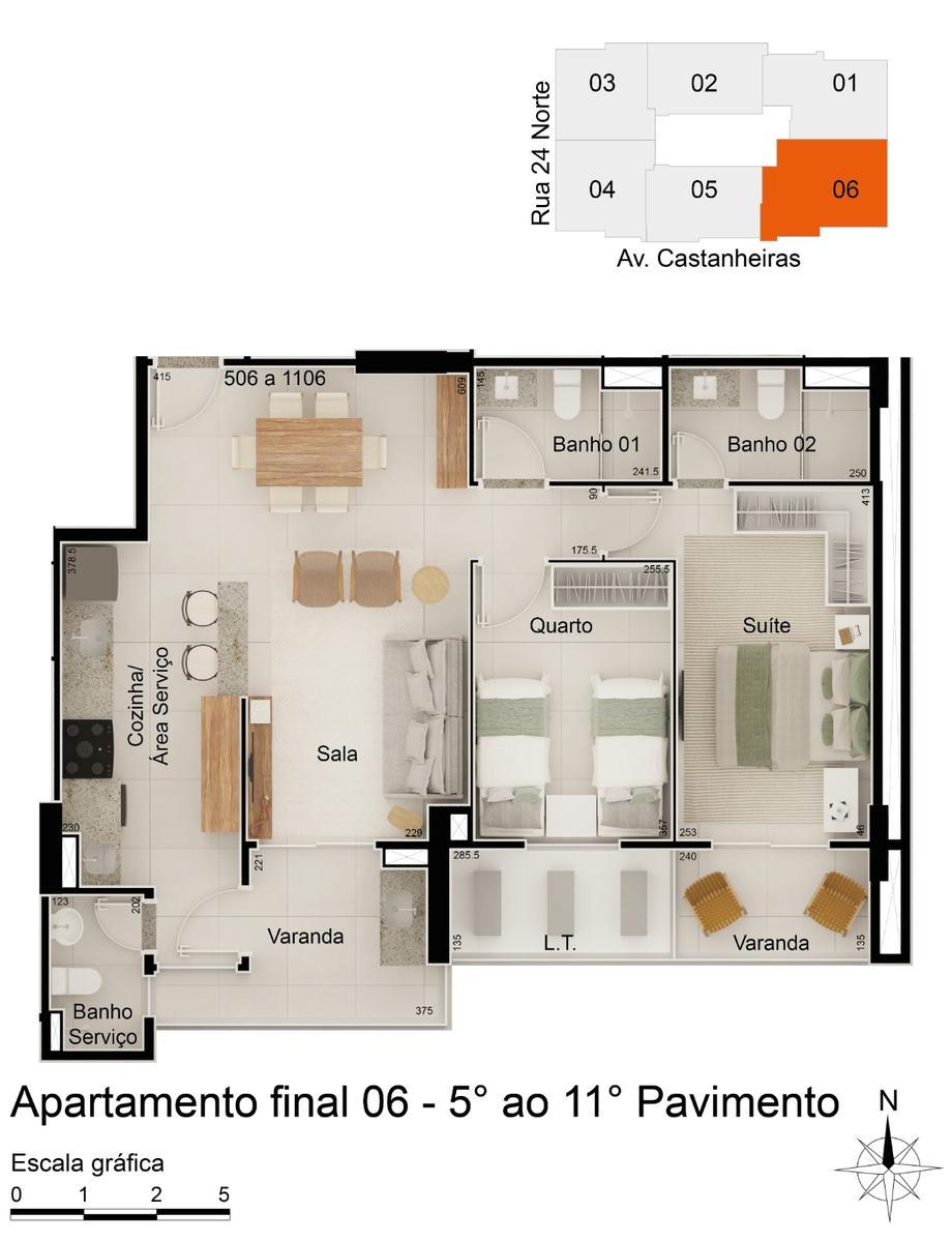 Apartamento, Norte, 2 Quartos, 1 Vaga, 1 Suíte