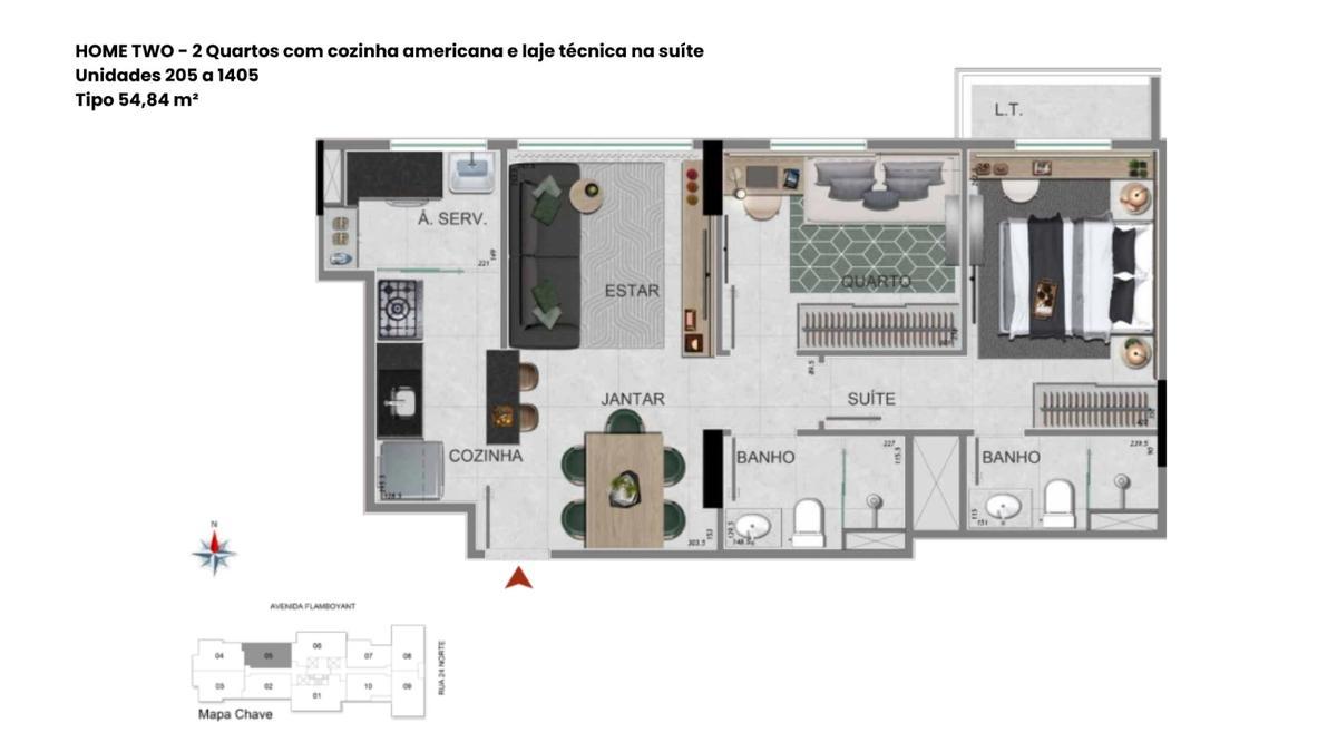 Apartamento, Norte, 2 Quartos, 1 Vaga, 1 Suíte
