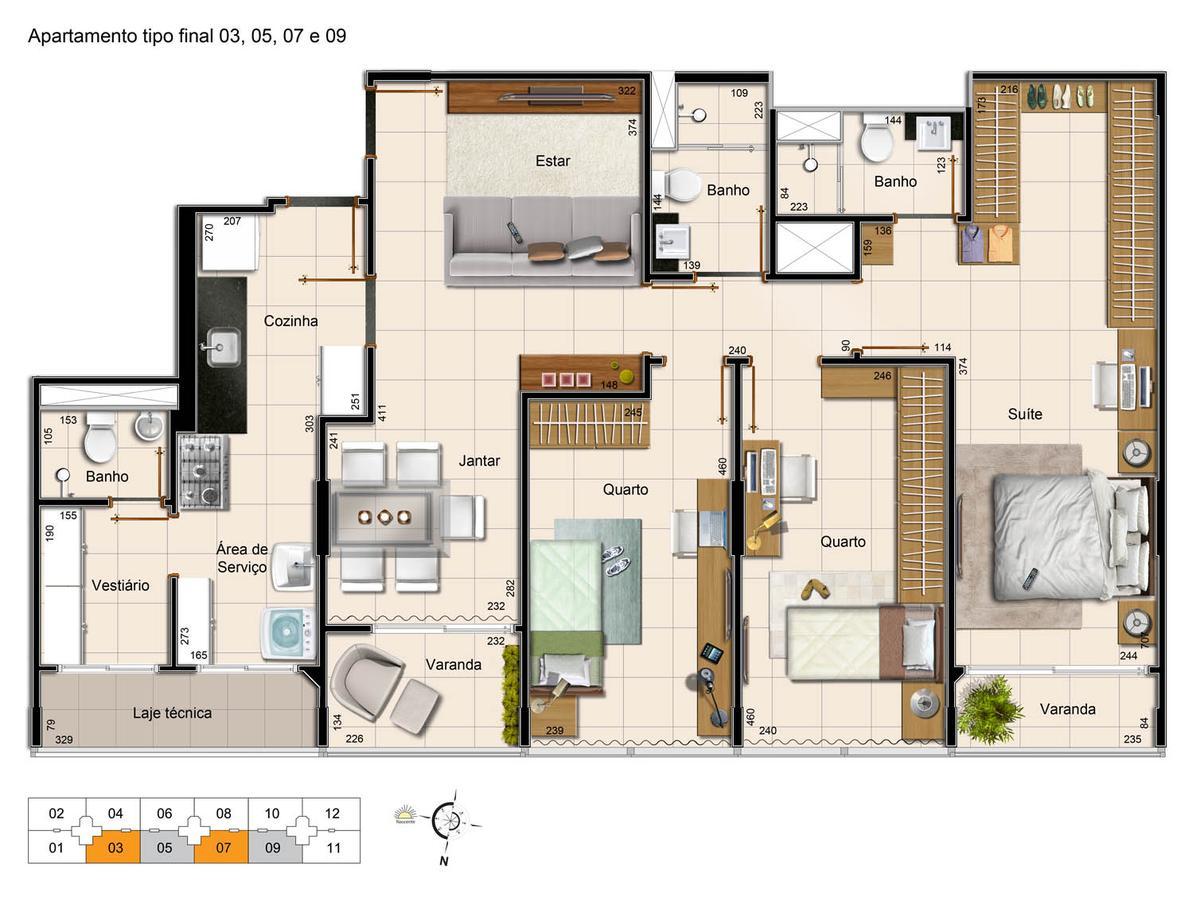 Apartamento, Noroeste, 3 Quartos, 2 Vagas, 1 Suíte