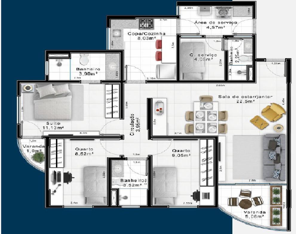 Apartamento, Sul, 3 Quartos, 2 Vagas, 2 Suítes