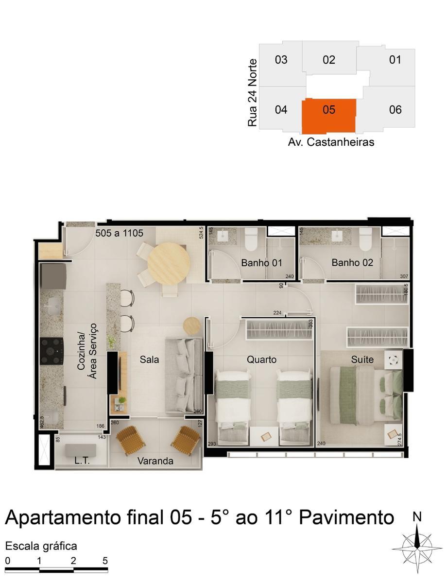 Apartamento, Norte, 2 Quartos, 1 Vaga, 1 Suíte