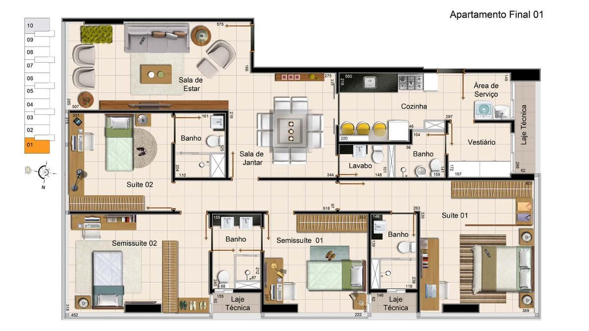 Apartamento, Noroeste, 4 Quartos, 3 Vagas, 3 Suítes