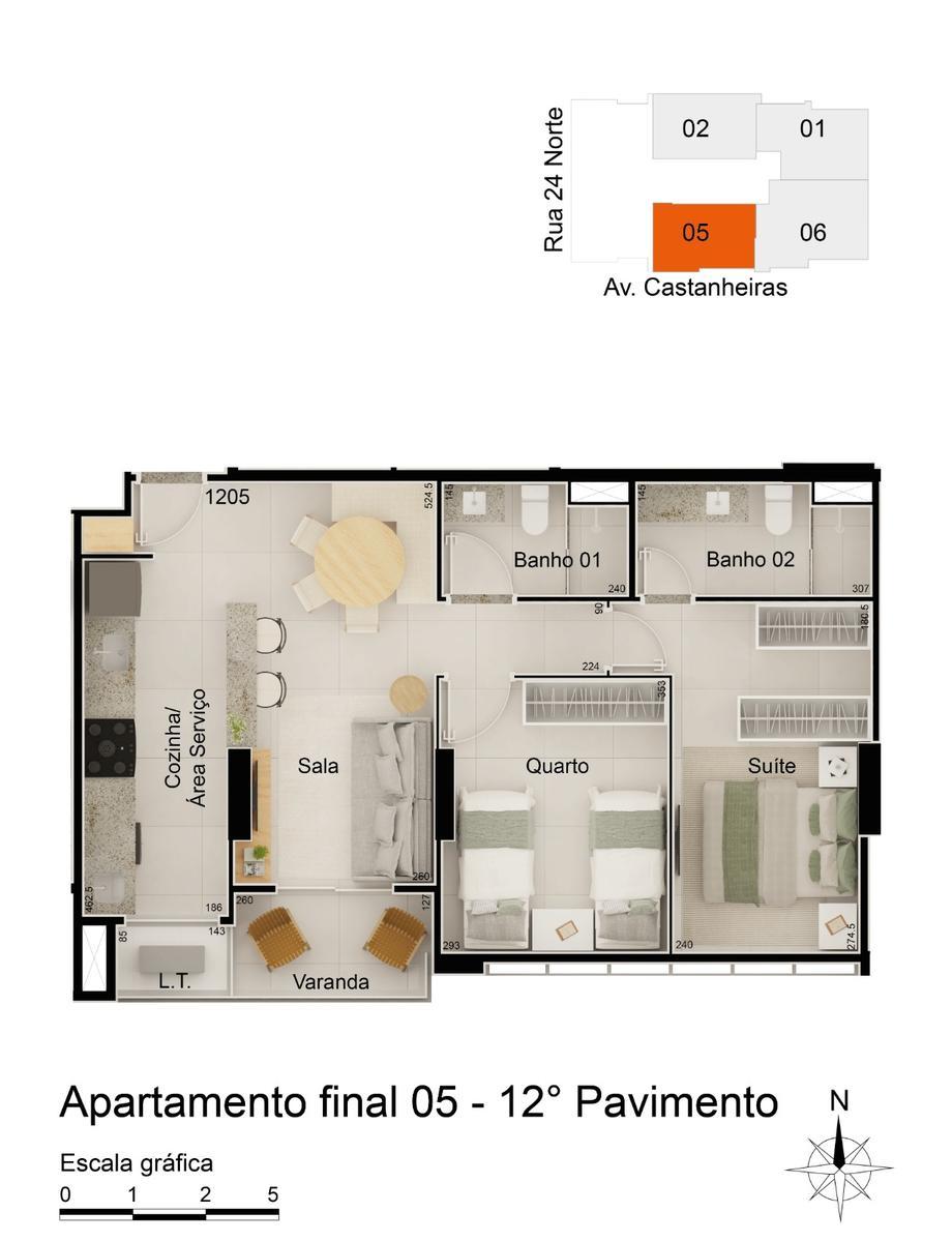Apartamento, Norte, 2 Quartos, 1 Vaga, 1 Suíte
