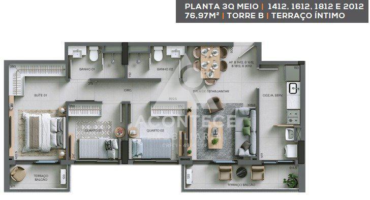 Apartamento, Sul, 3 Quartos, 1 Vaga, 1 Suíte