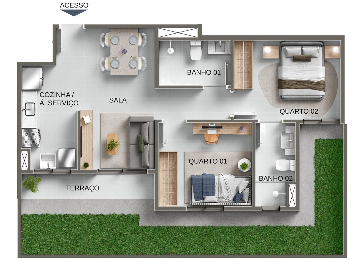 Apartamento, Samambaia Sul, 2 Quartos, 1 Vaga