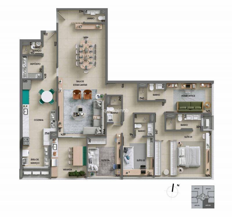 Apartamento, Noroeste, 4 Quartos, 3 Vagas, 4 Suítes