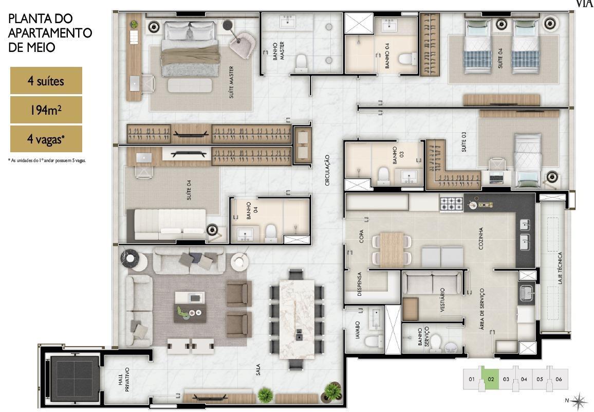 Apartamento, Noroeste, 4 Quartos, 5 Vagas, 4 Suítes