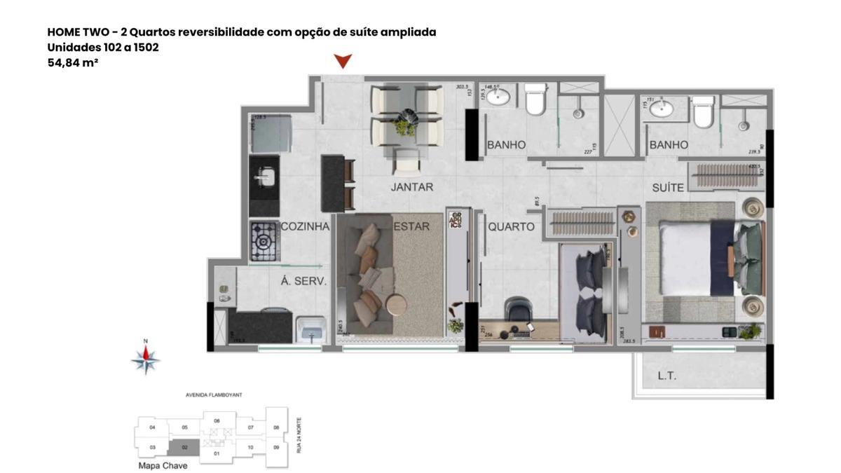 Apartamento, Norte, 3 Quartos, 1 Vaga, 1 Suíte