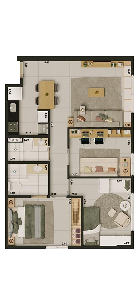 Apartamento, Guará II, 3 Quartos, 2 Vagas, 1 Suíte