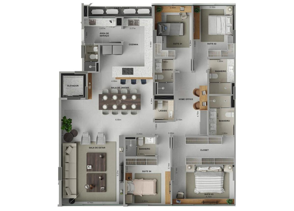 Apartamento, Noroeste, 4 Quartos, 3 Vagas, 4 Suítes