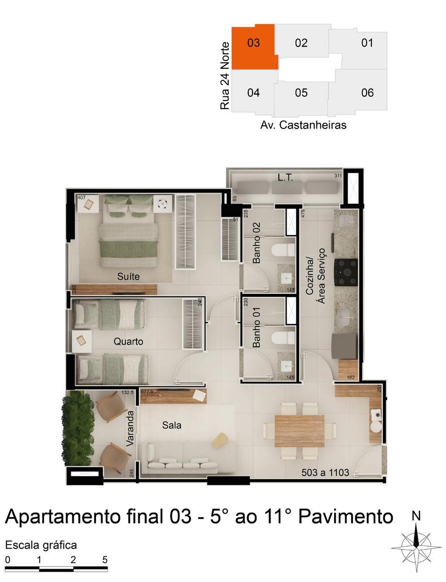 Apartamento, Norte, 2 Quartos, 1 Vaga, 1 Suíte