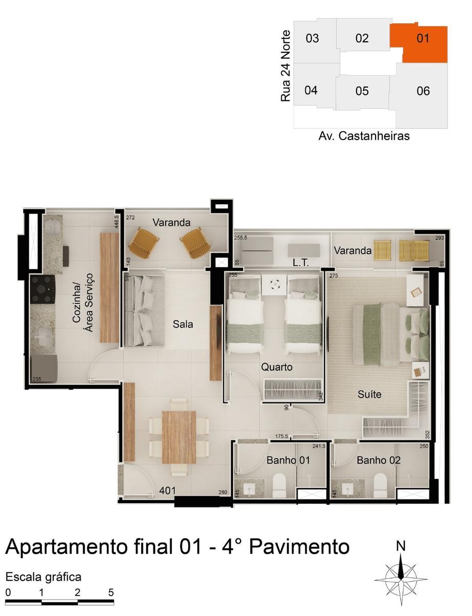 Apartamento, Norte, 2 Quartos, 1 Vaga, 1 Suíte