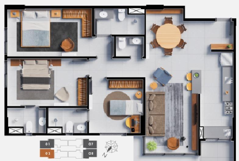 Apartamento, Sul, 3 Quartos, 2 Vagas, 3 Suítes