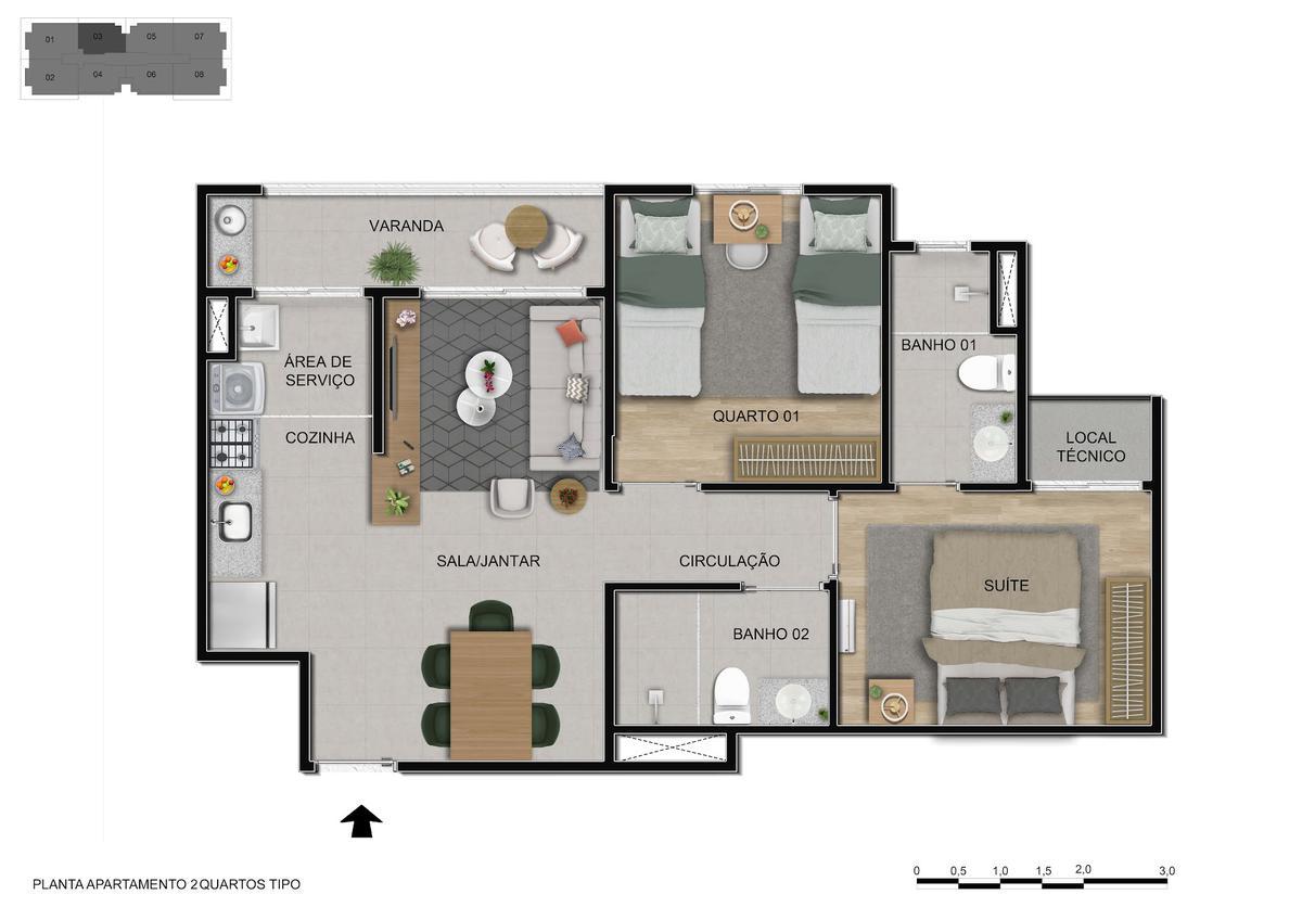 Apartamento, Sob, 3 Quartos