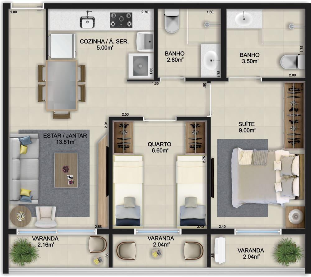 Apartamento, Setor Central, 2 Quartos, 1 Vaga, 1 Suíte