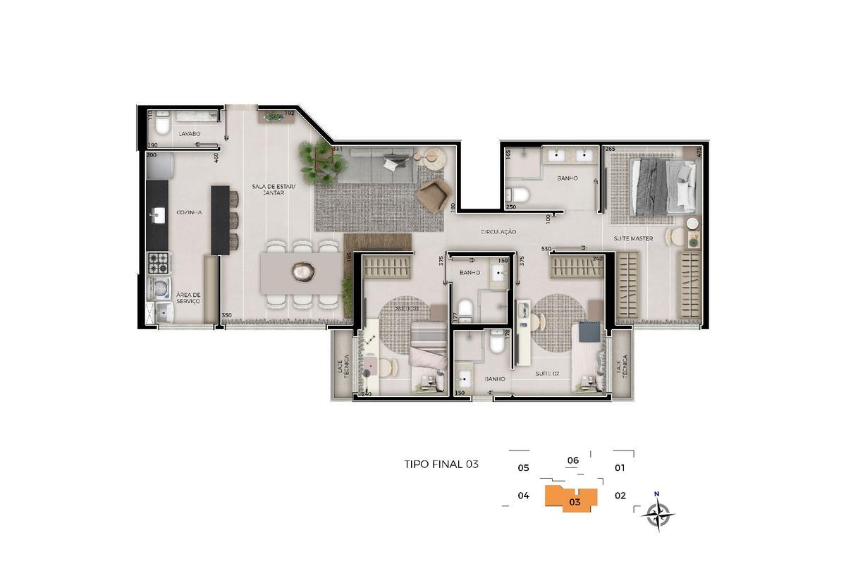Apartamento, Sul, 3 Quartos, 2 Vagas, 3 Suítes