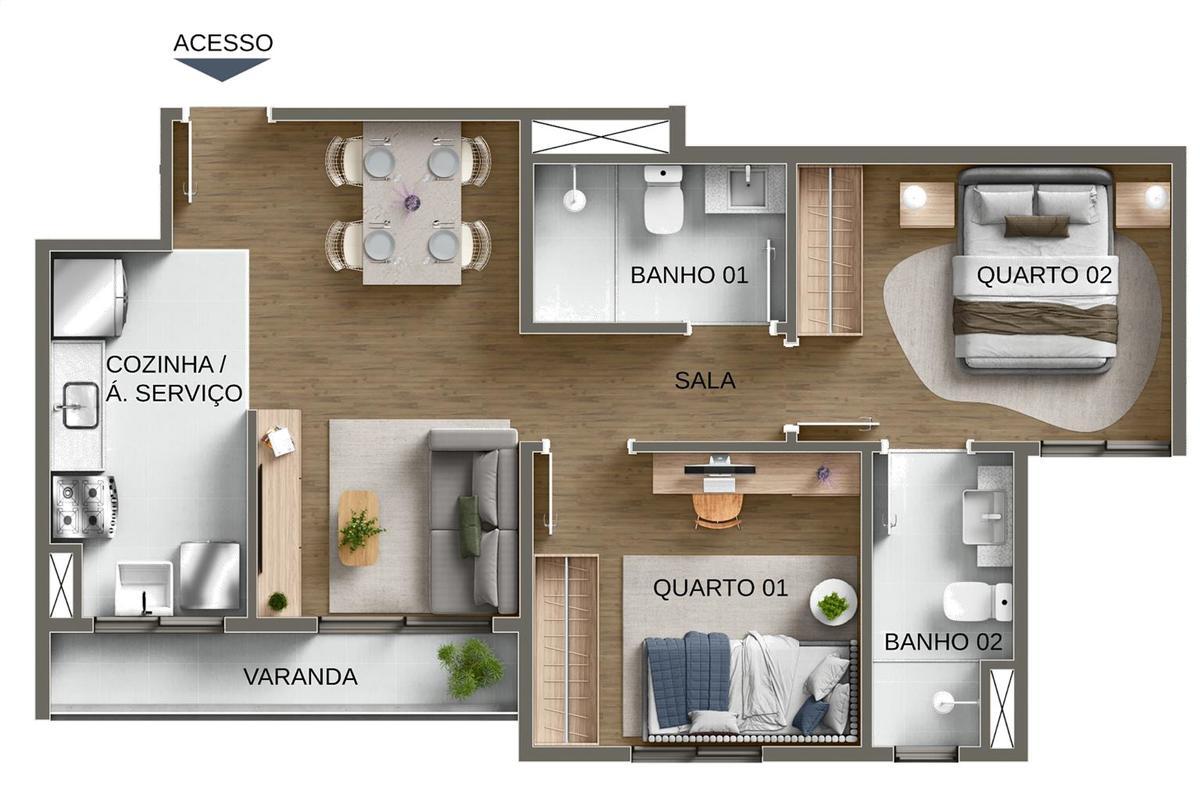 Apartamento, Samambaia Sul, 2 Quartos, 1 Vaga