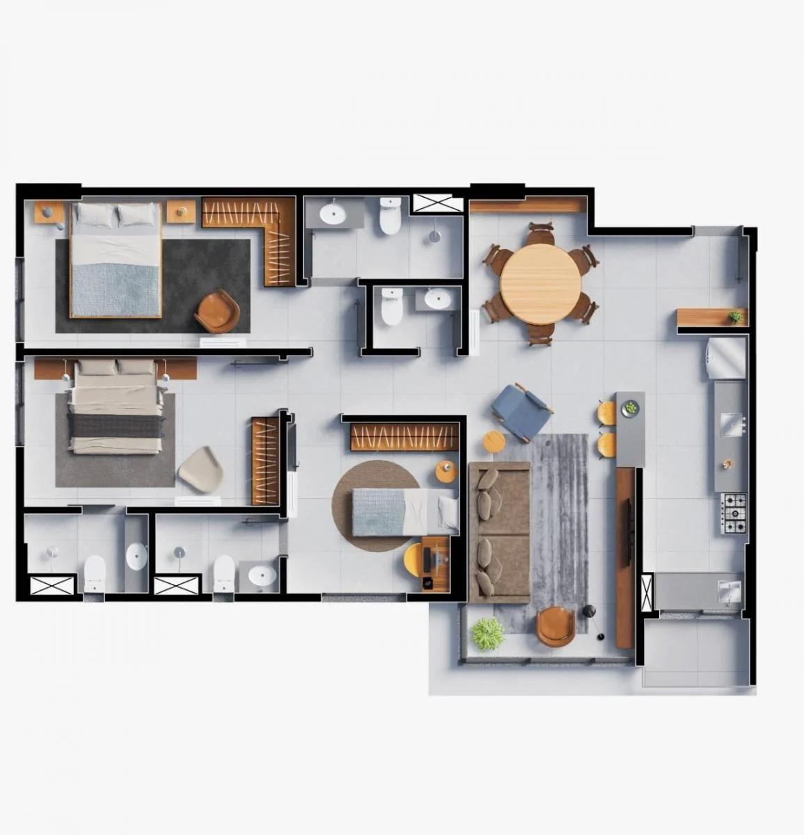Apartamento, Sul, 2 Quartos, 1 Vaga, 2 Suítes