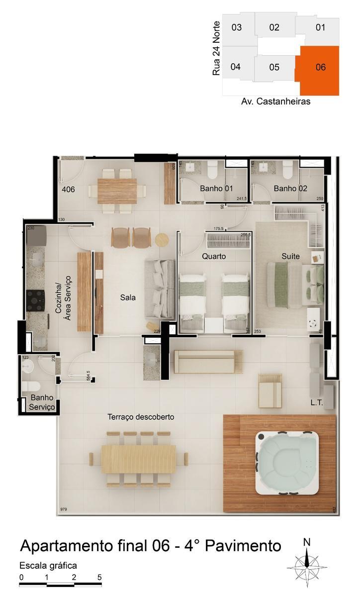 Apartamento, Norte, 2 Quartos, 1 Vaga, 1 Suíte