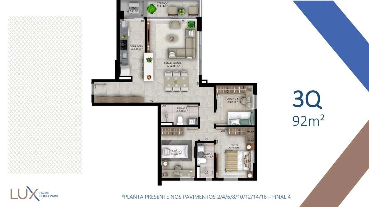 Apartamento, Norte, 3 Quartos, 2 Vagas, 1 Suíte