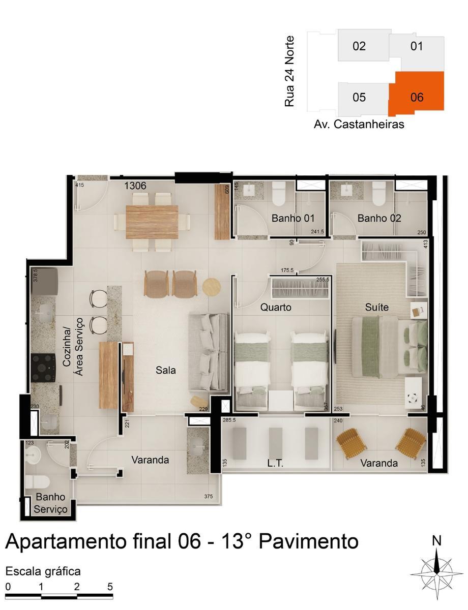 Apartamento, Norte, 2 Quartos, 1 Vaga, 1 Suíte