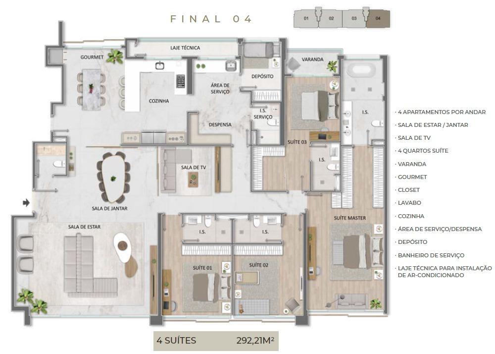 Apartamento, Noroeste, 4 Quartos, 4 Vagas, 4 Suítes