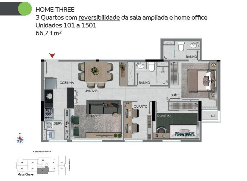 Apartamento, Norte, 3 Quartos, 1 Vaga, 1 Suíte