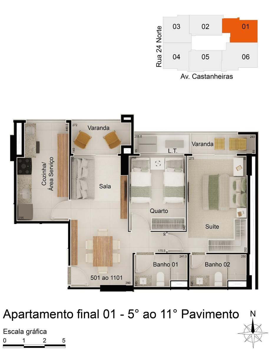 Apartamento, Norte, 2 Quartos, 1 Vaga, 1 Suíte