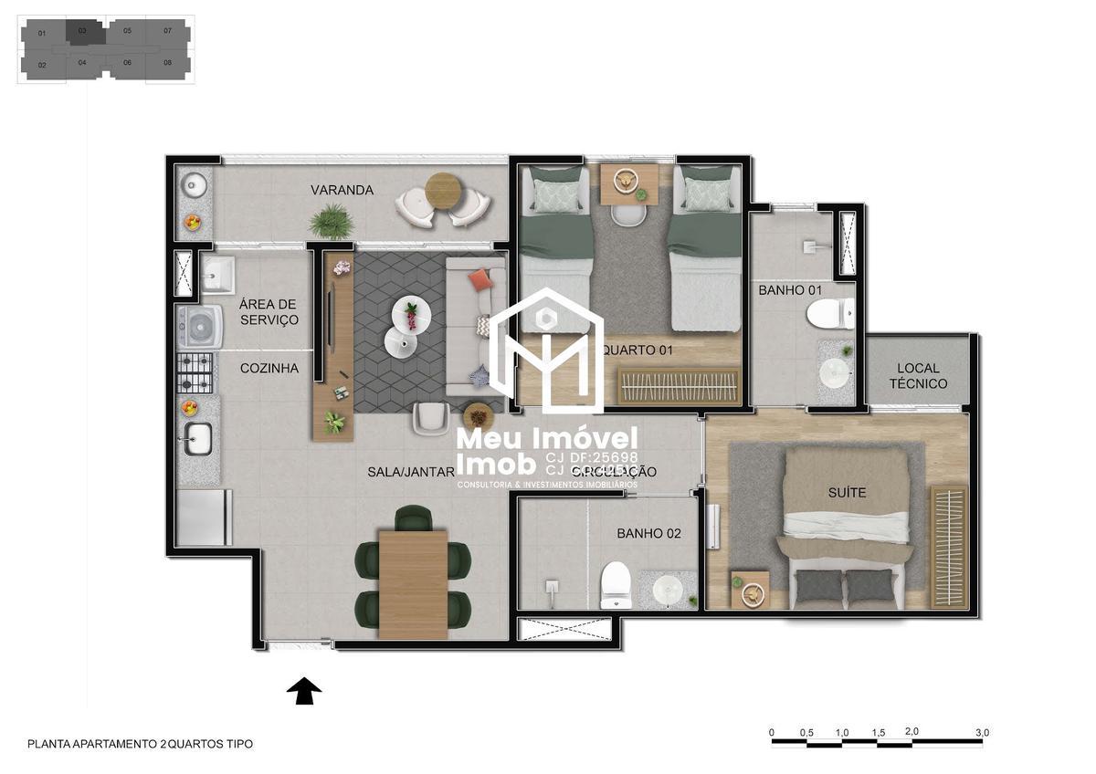 Apartamento, Sob, 3 Quartos