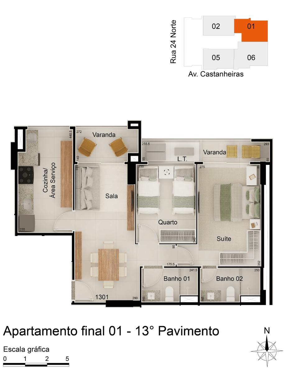 Apartamento, Norte, 2 Quartos, 1 Vaga, 1 Suíte