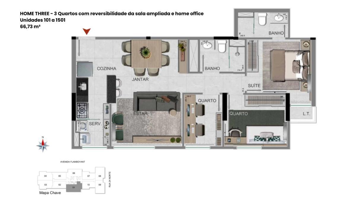 Apartamento, Norte, 2 Quartos, 1 Vaga, 1 Suíte