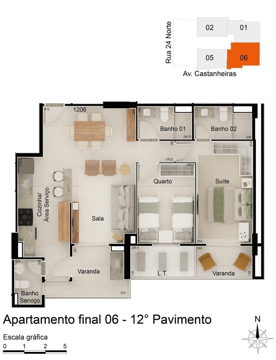 Apartamento, Norte, 2 Quartos, 1 Vaga, 1 Suíte